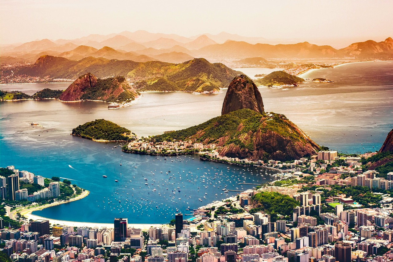Sugarloaf Mountain and the bay of Rio de Janeiro, Brazil at sunset